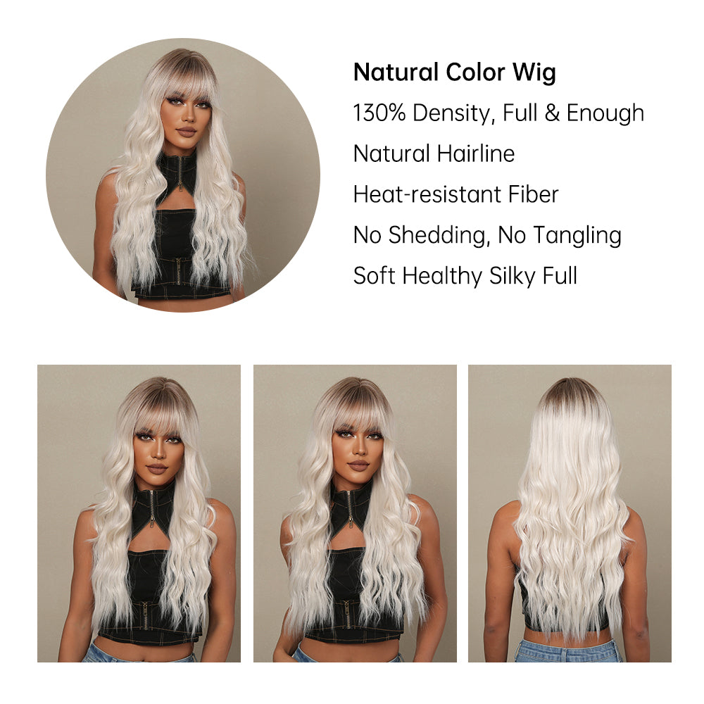 Brynn | Black Ombre Blonde With Bangs | Long Curly Wigs | LC407-1 | Apn Popinrow