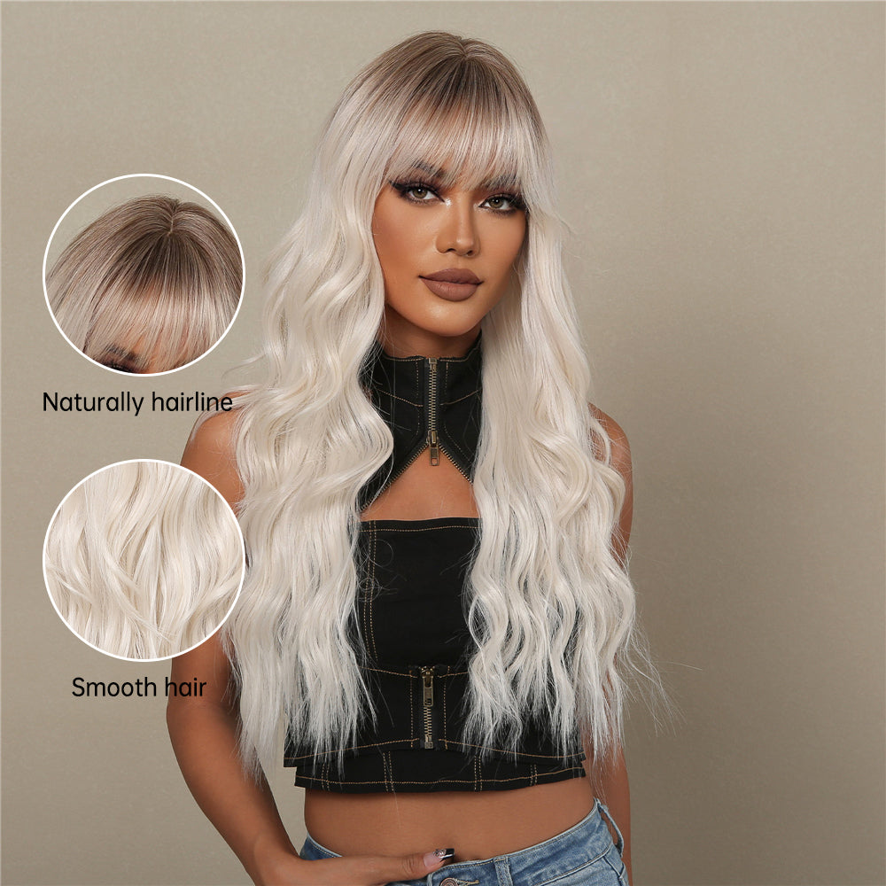 Brynn | Black Ombre Blonde With Bangs | Long Curly Wigs | LC407-1 | Apn Popinrow