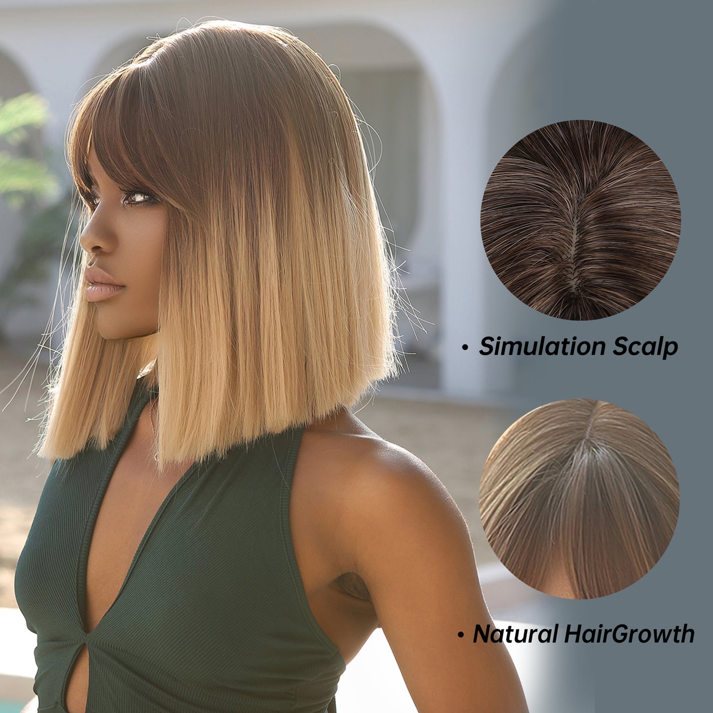 Ainsley | Brown Ombre Blonde | Straight Wigs With Bangs | 16 Inch | WL1116-1 | Apn Popinrow