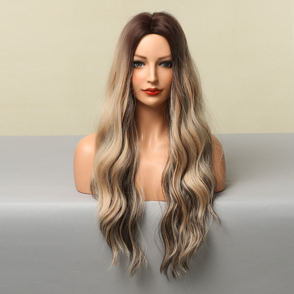 Color: blonde and brown gradient wig Style: body wave wig, curly wig Length: 28 inch wig