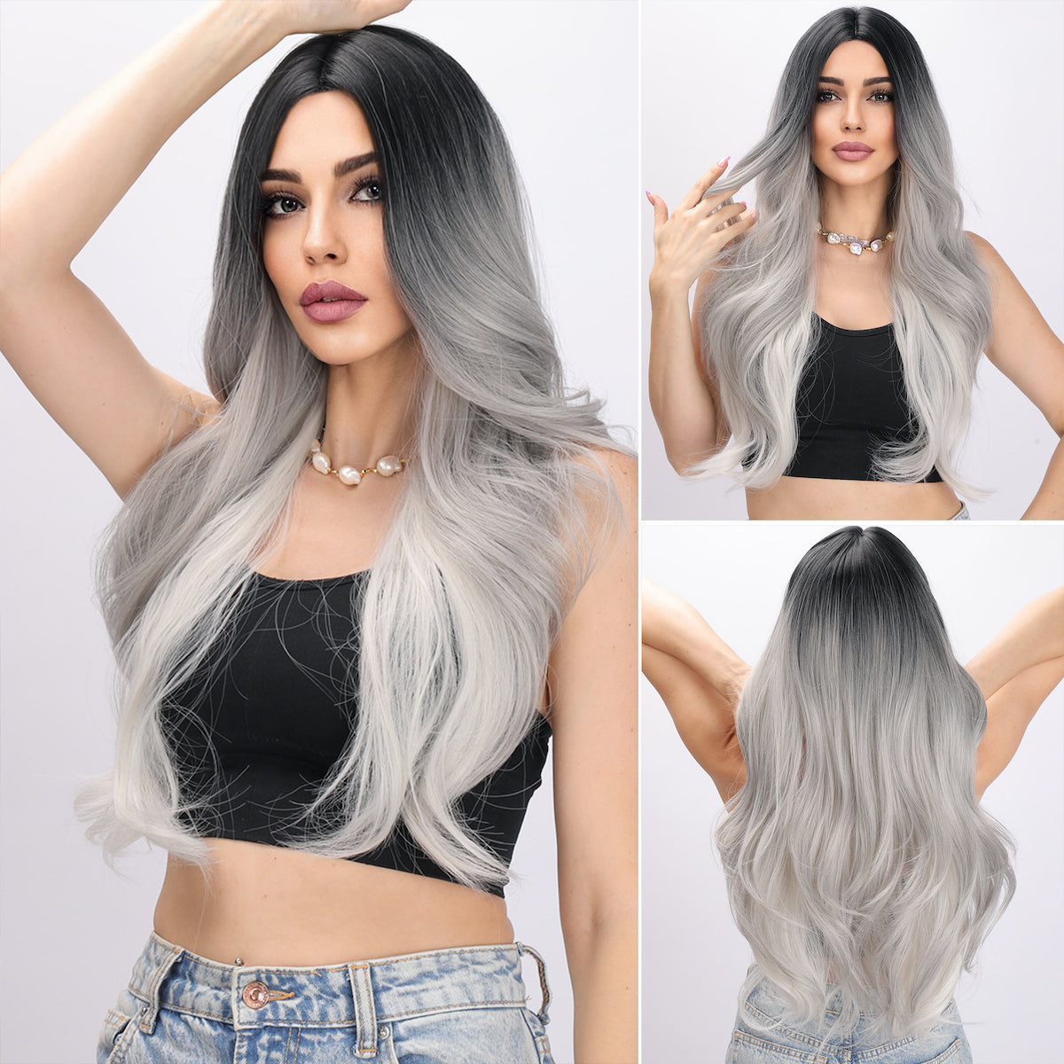 Octavia | Ombre Silver Wig | Deep Wave Wig | 23 inch Wig | TM Pop