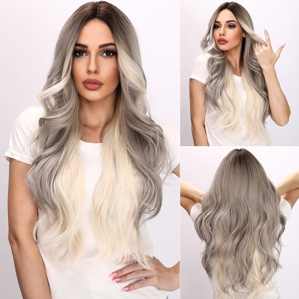 Tatum | White and Gray Gradient Wig | Body Wave Wig | 30 inch Wig | TM Pop