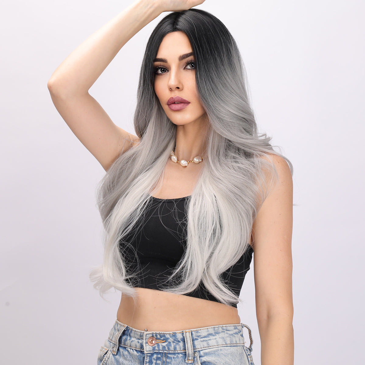 Octavia | Ombre Silver Wig | Deep Wave Wig | 23 inch Wig | TM Pop