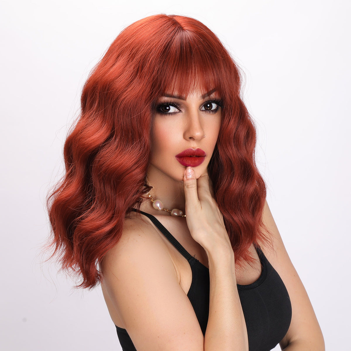 Sadie | Orange Wig | Short Curly Hair With Bangs | 14 inch Wig | TM Pop