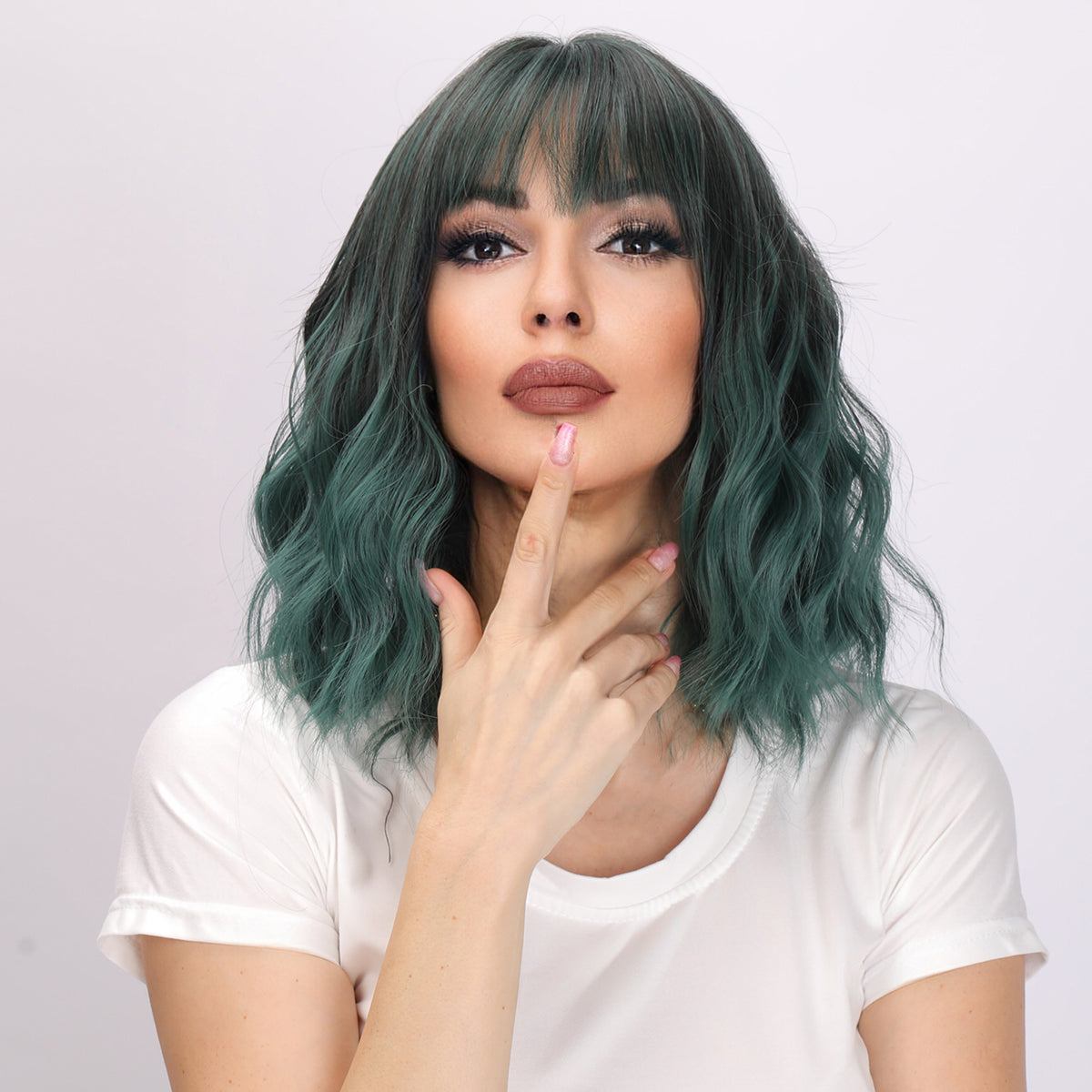 Bella | Dark Green Wig | Short Bob Curly Wig | 16 inch Wig | TM Pop