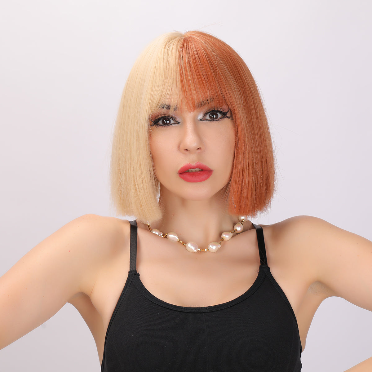 Siya | Cosplay | Blonde and Orange Wig | Straight Bob Wig | 12 inch Wig | SM6164 | Apn Popinrow