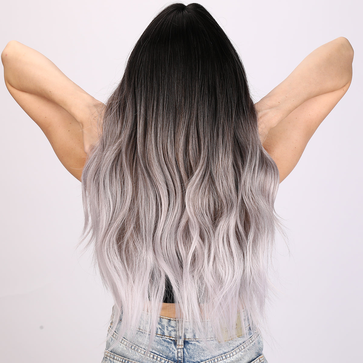 Allison | Gradient Gray Brown Platinum Wig | Long Curly Wig | 28 inch Wig | TM Pop