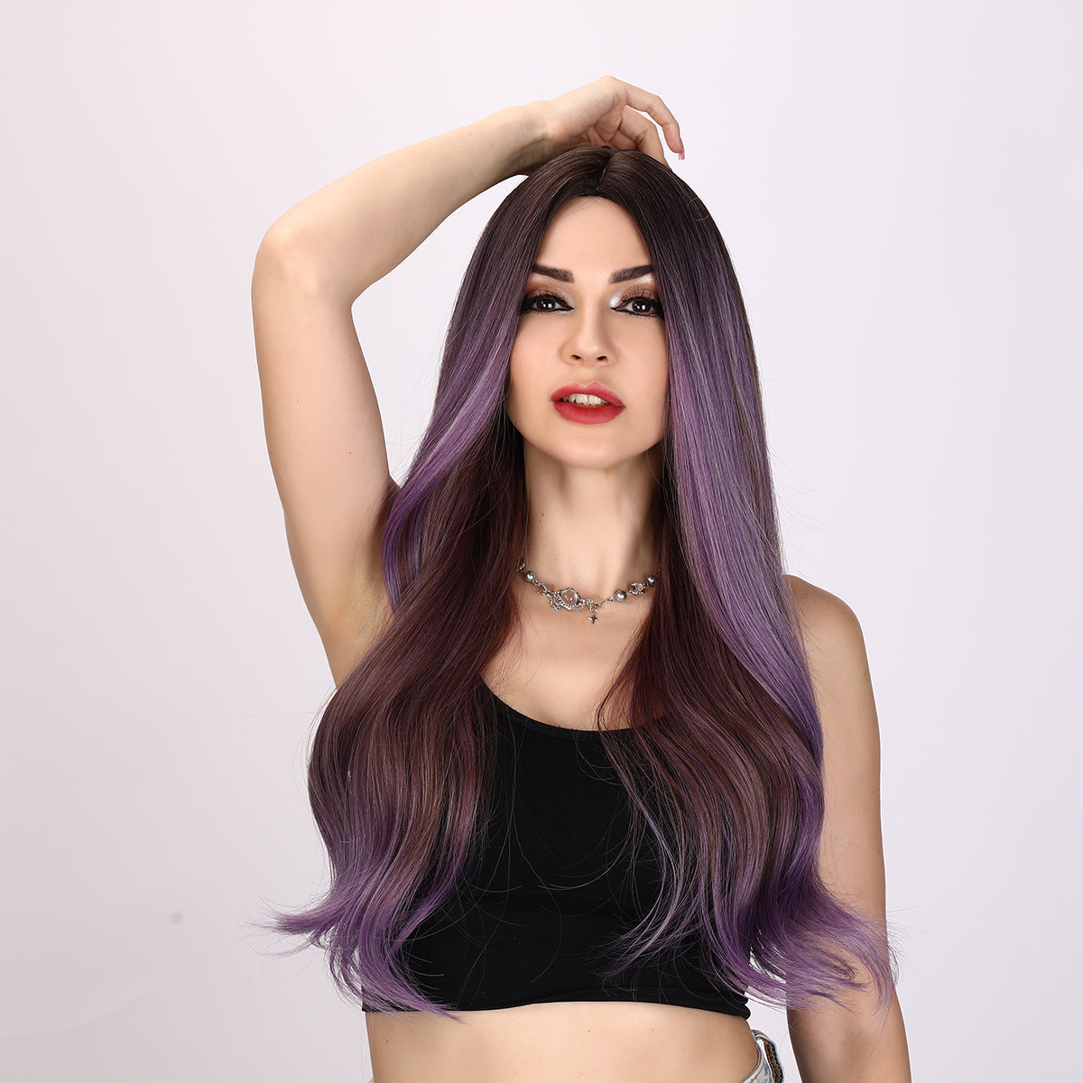 Oakley | Purple and Brown Mixed Wig | Loose Wave Wig | 26 inch Wig | SM8039 | Apn Popinrow