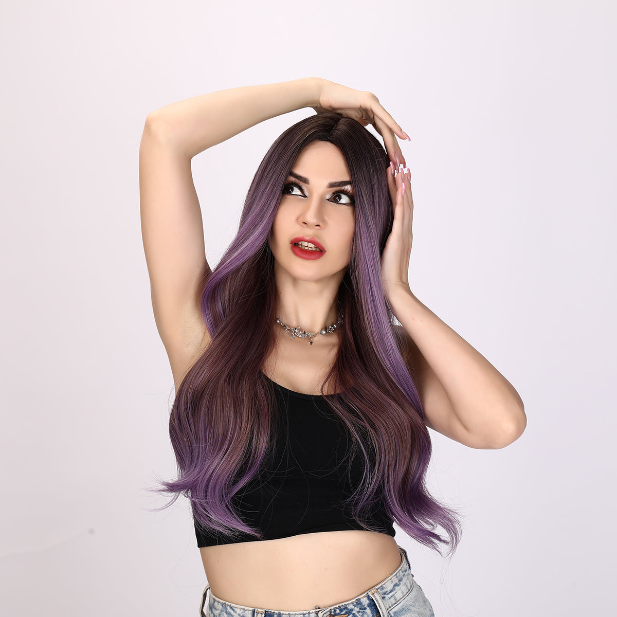 Oakley | Purple and Brown Mixed Wig | Loose Wave Wig | 26 inch Wig | SM8039 | Apn Popinrow