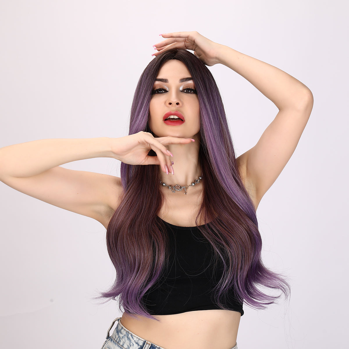 Oakley | Purple and Brown Mixed Wig | Loose Wave Wig | 26 inch Wig | SM8039 | Apn Popinrow
