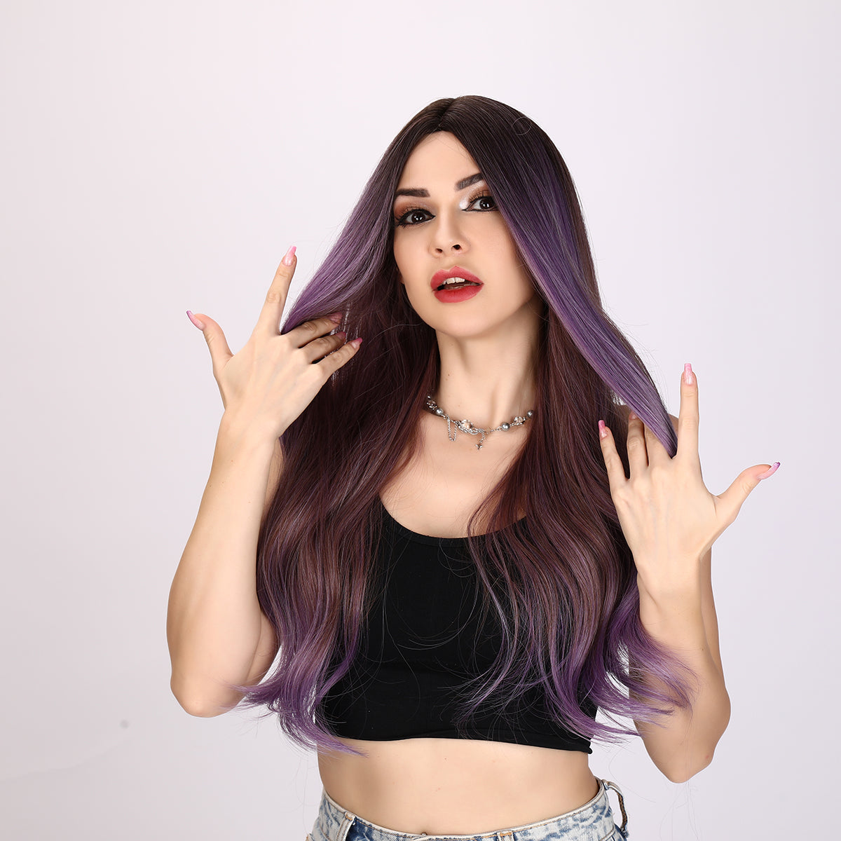 Oakley | Purple and Brown Mixed Wig | Loose Wave Wig | 26 inch Wig | SM8039 | Apn Popinrow