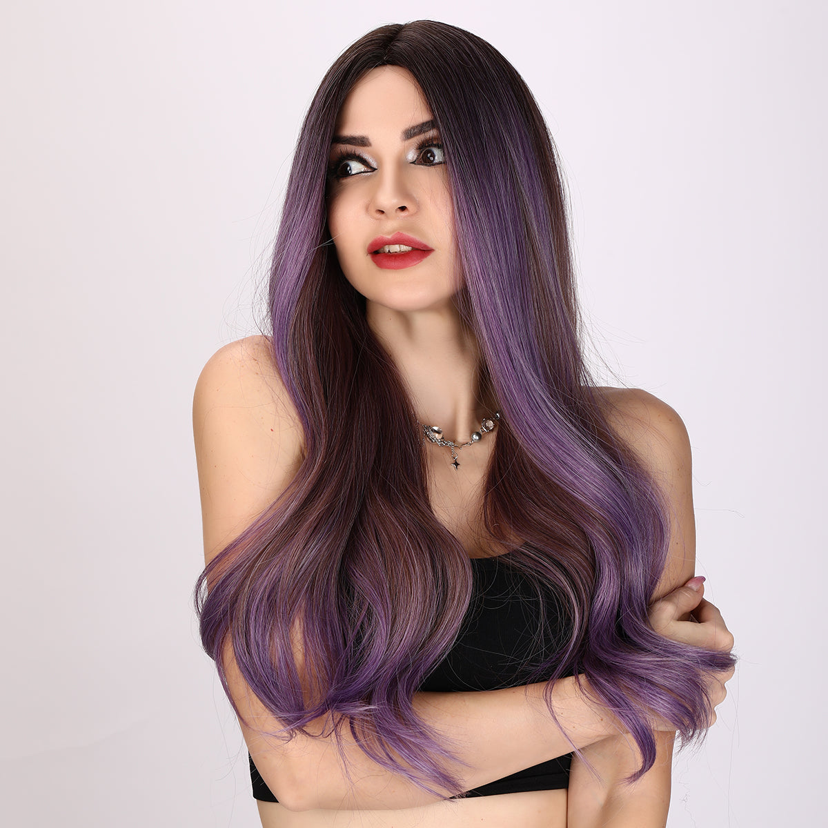 Oakley | Purple and Brown Mixed Wig | Loose Wave Wig | 26 inch Wig | SM8039 | Apn Popinrow