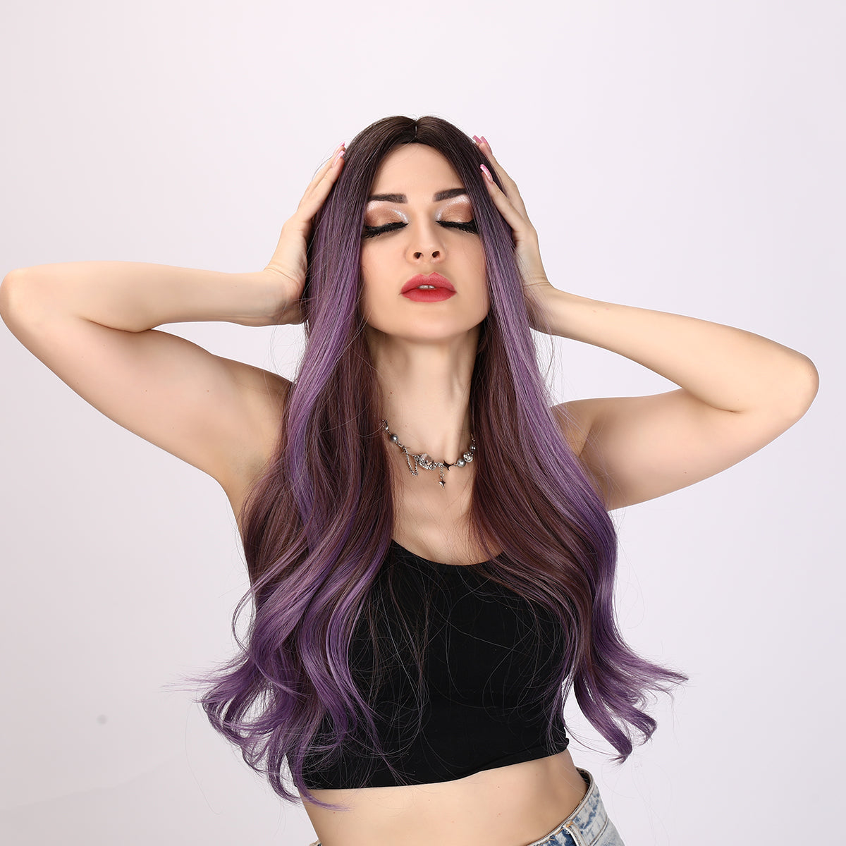 Oakley | Purple and Brown Mixed Wig | Loose Wave Wig | 26 inch Wig | SM8039 | Apn Popinrow