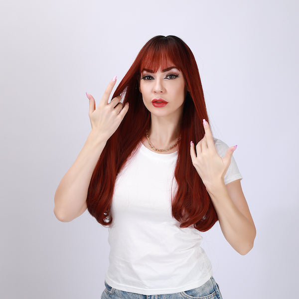 Color: Red gradient wig Style: deep wave wig Length: 22 inch wig
