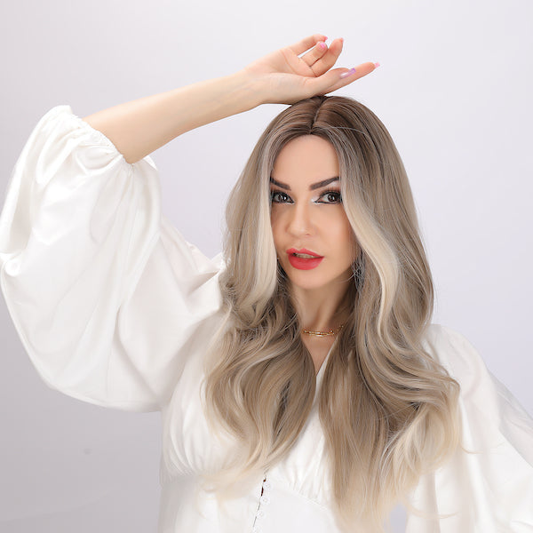 blonde and white gradient wig, deep wave wig, 26 inch wig