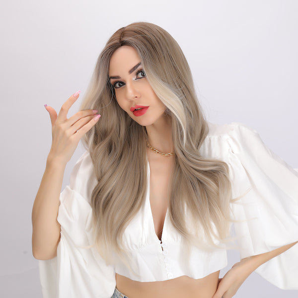 blonde and white gradient wig, deep wave wig, 26 inch wig