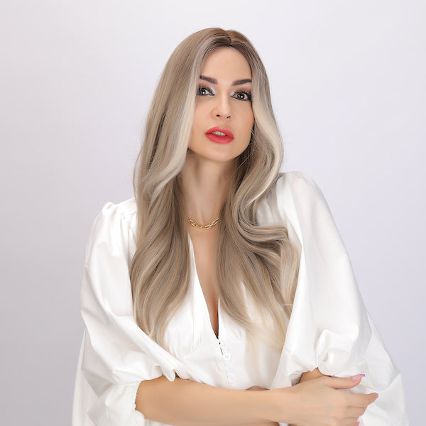 blonde and white gradient wig, deep wave wig, 26 inch wig