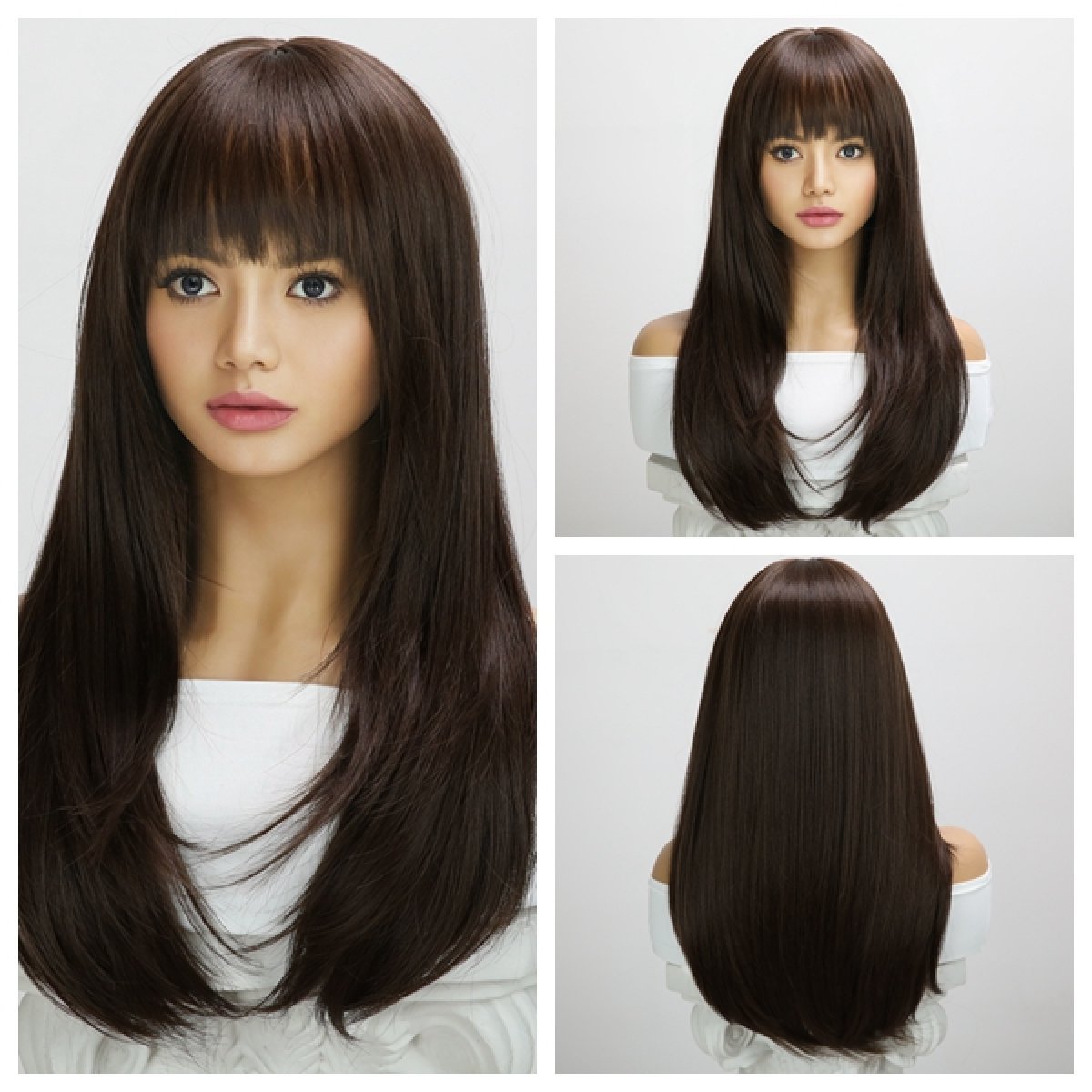 Catherine | Cool Brown | Sraight with hair bangs | 20-inch | SM7829 | Apn Popinrow
