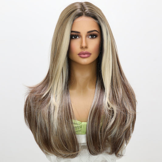 Ainsley | Blonde Highlight Mixed Brown | Straight | T-Part 13*5*1 Lace Front | 28 Inches | SM9123 | Apn Popinrow