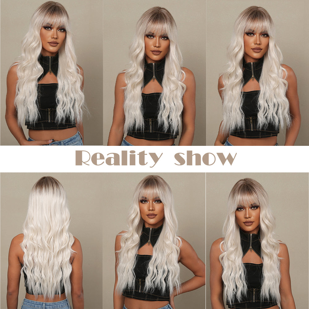 Brynn | Black Ombre Blonde With Bangs | Long Curly Wigs | LC407-1 | Apn Popinrow