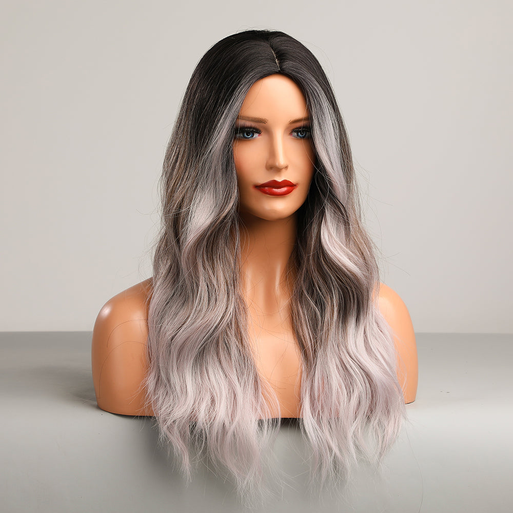 Gradient Gray Brown Platinum | Long Curly | 28 inch | apn Prtheus
