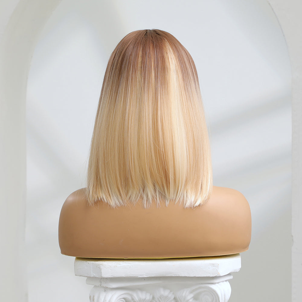 Color: brown gradient wig  Style: straight bob wig  Length: 16 inch wi