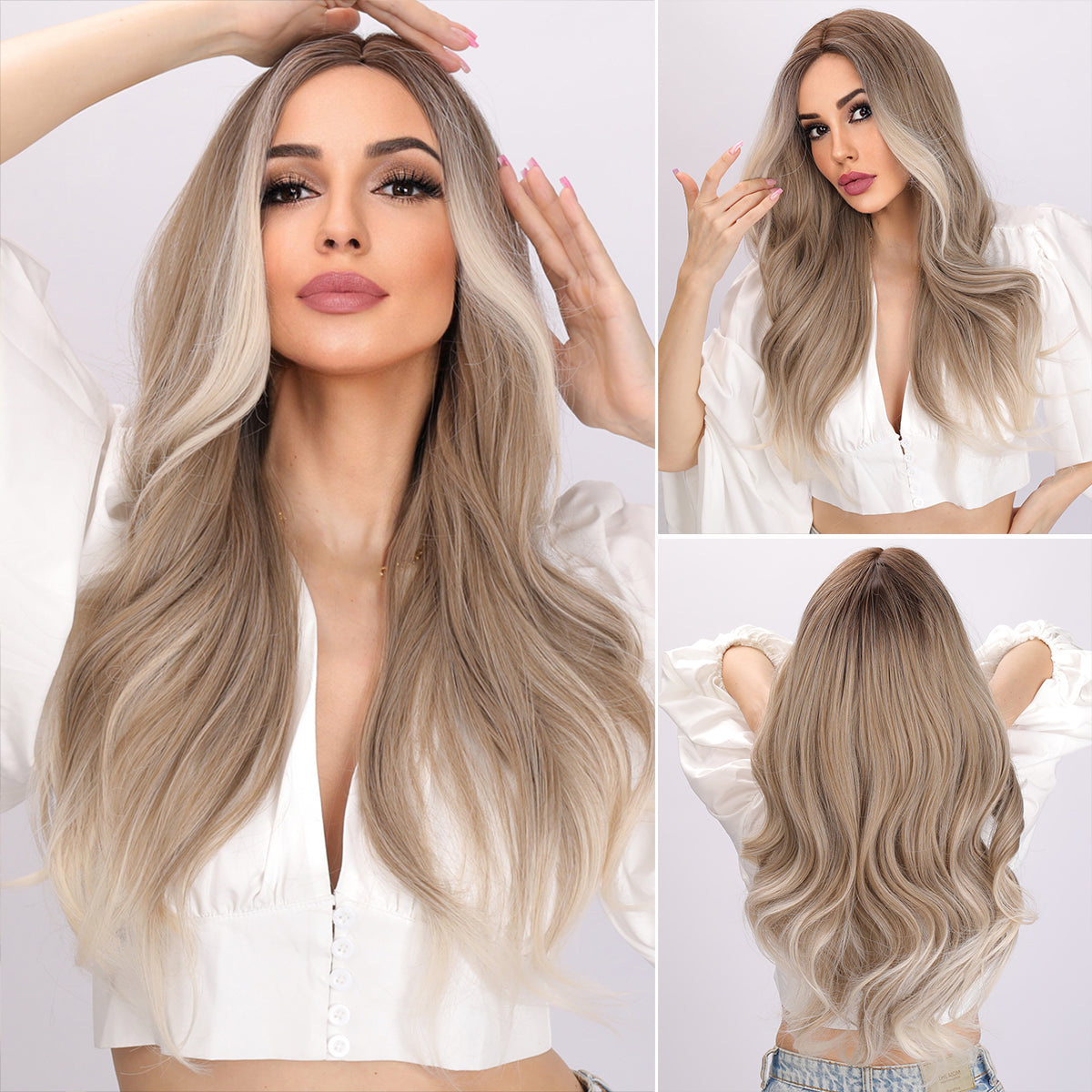 Marley | Blonde and White Gradient Wig | Deep Wave Wig | 26 inch Wig | TM Pop
