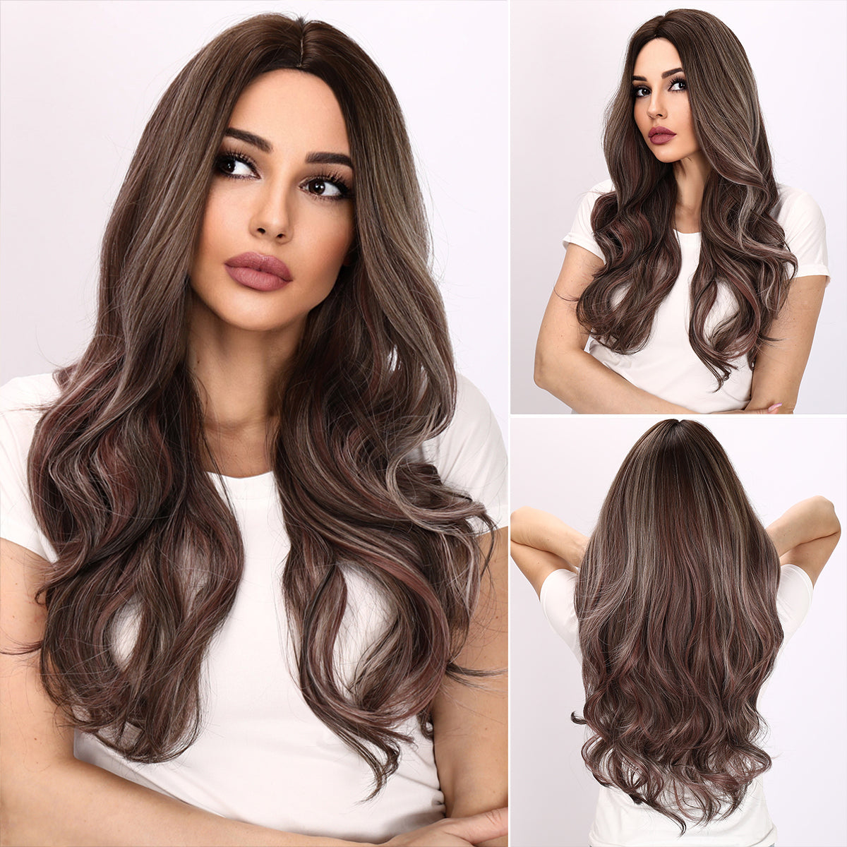 Aubree | Gray and Brown Wig | Deep Wave Wig | 24 inch Wig | TM Pop