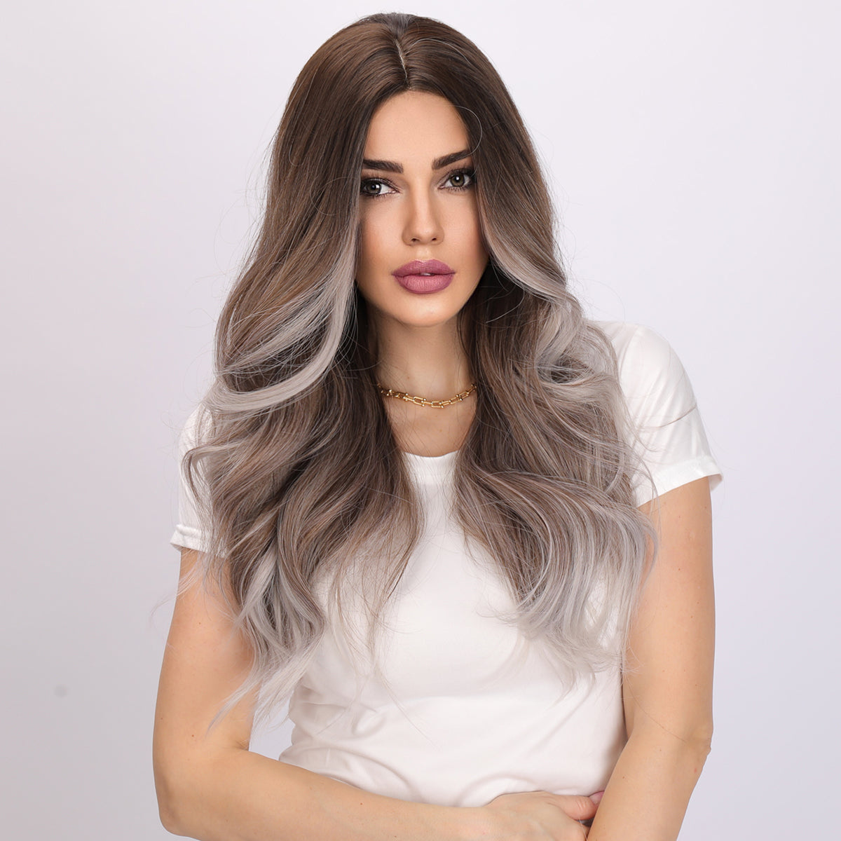 Elsie | Gray and Brown Gradient Wig | Deep Wave Wig | 24 inch Wig | TM Pop