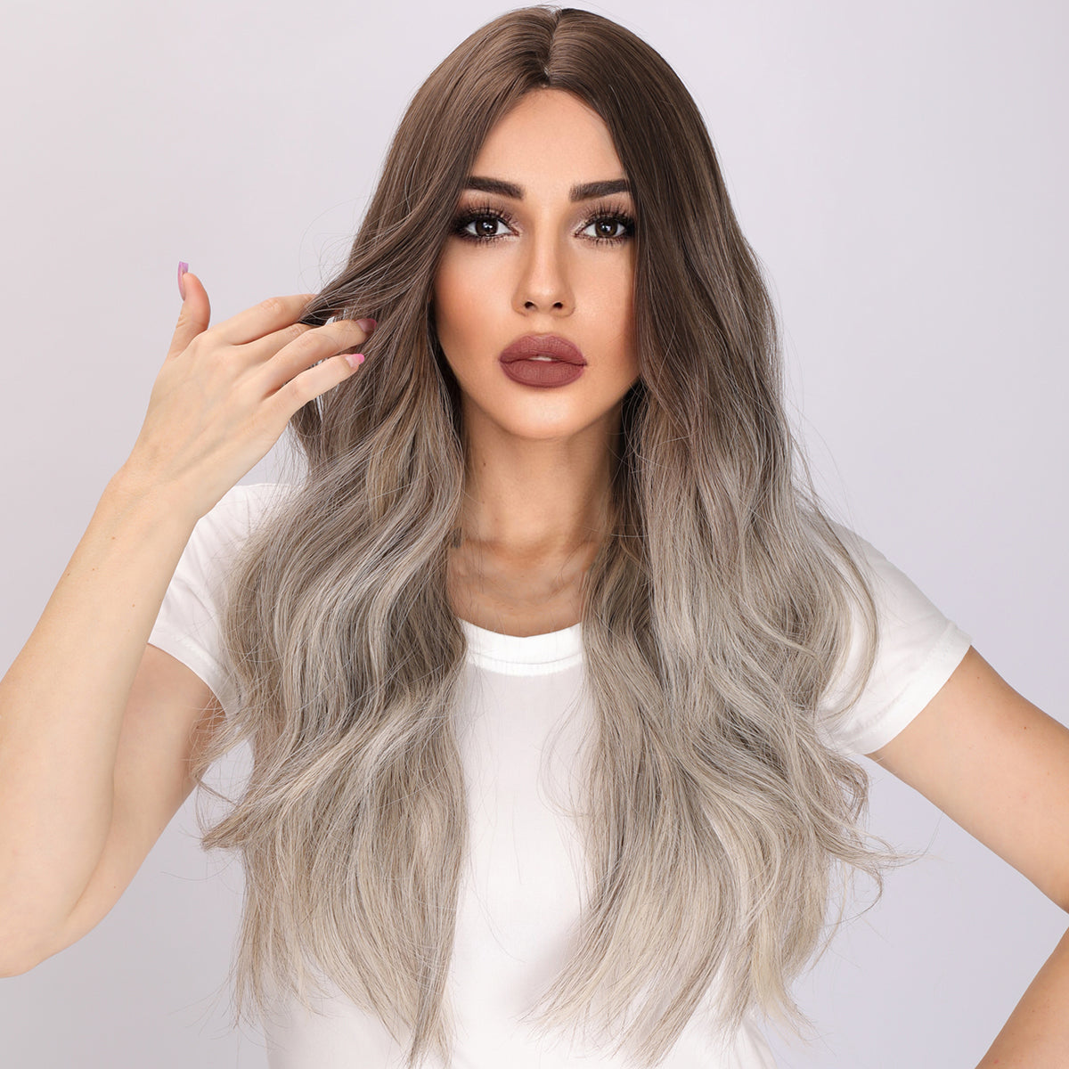Emerson | Brown and Gray Gradient Wig | Body Wave Wig | 26 Inch Wig | TM Pop