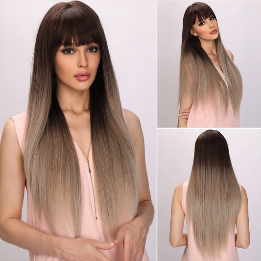 Adalyn | Brown and Gray Gradient Wig | Body Wave Wig | 30 Inch Wig | TM Pop