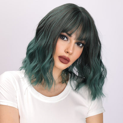 Bella | Dark Green Wig | Short Bob Curly Wig | 16 inch Wig | TM Pop
