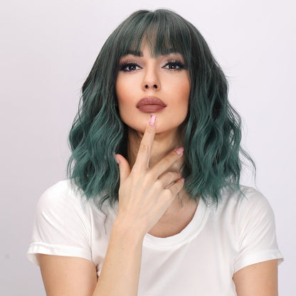 Bella | Dark Green Wig | Short Bob Curly Wig | 16 inch Wig | TM Pop