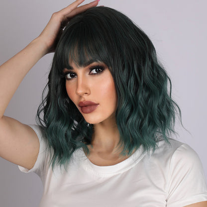 Bella | Dark Green Wig | Short Bob Curly Wig | 16 inch Wig | TM Pop