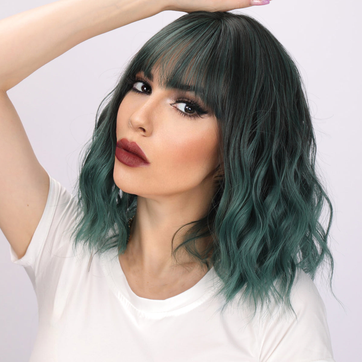 Bella | Dark Green Wig | Short Bob Curly Wig | 16 inch Wig | TM Pop