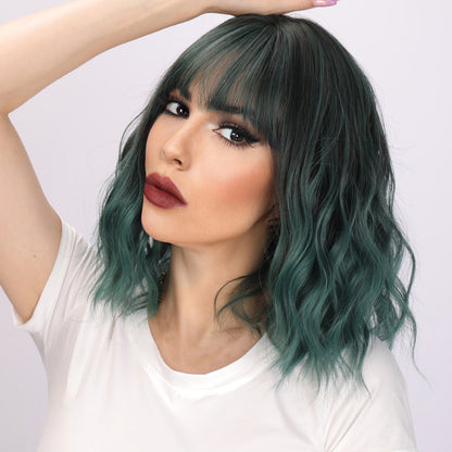 Bella | Dark Green Wig | Short Bob Curly Wig | 16 inch Wig | TM Pop