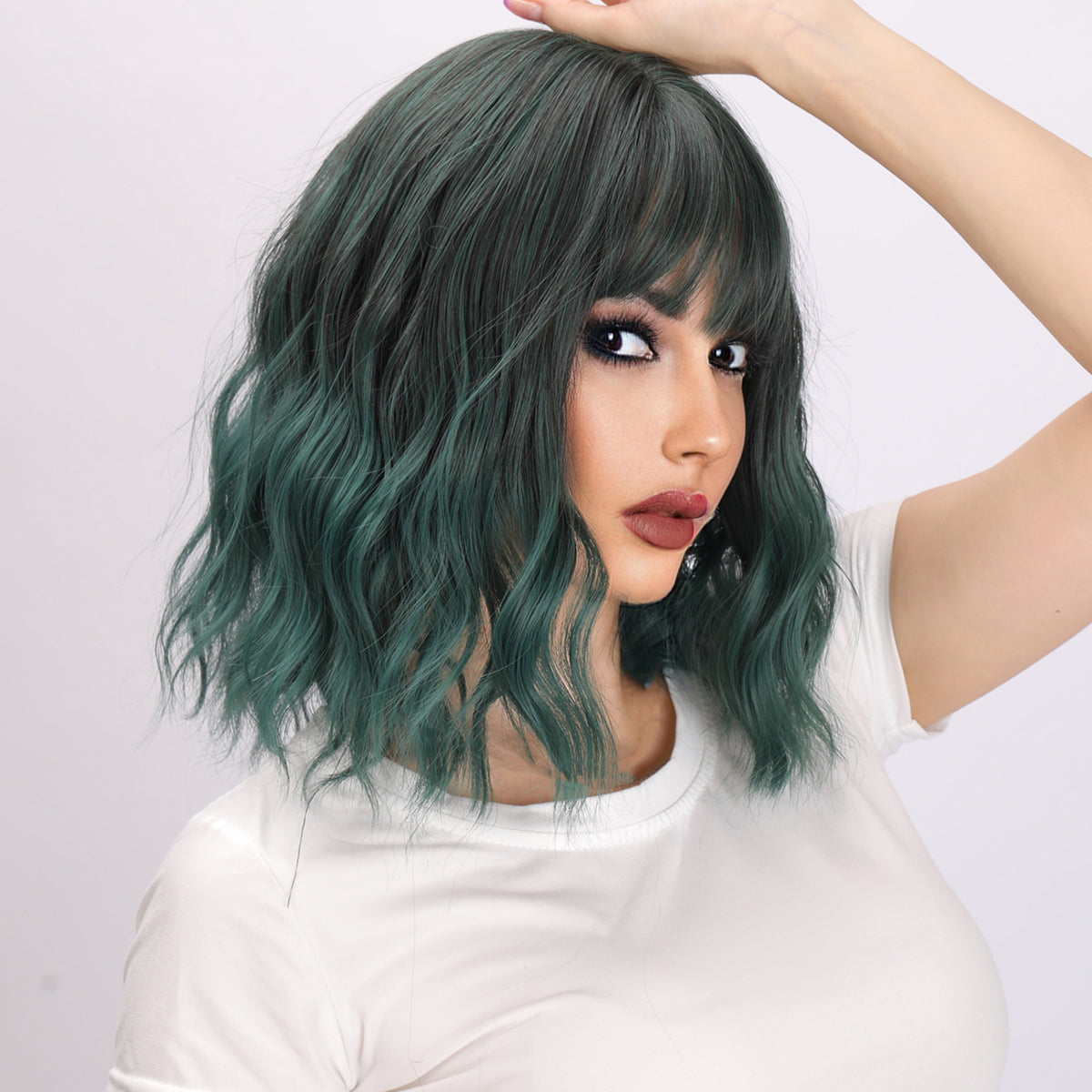 Bella | Dark Green Wig | Short Bob Curly Wig | 16 inch Wig | TM Pop