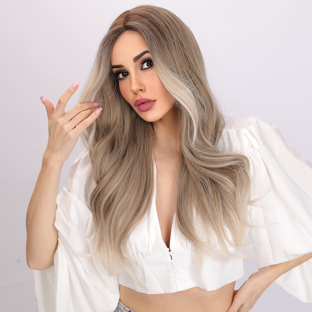 Marley | Blonde and White Gradient Wig | Deep Wave Wig | 26 inch Wig | TM Pop