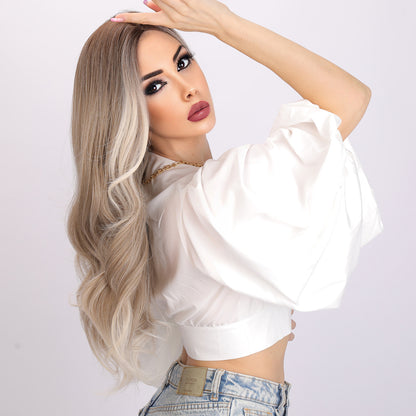Marley | Blonde and White Gradient Wig | Deep Wave Wig | 26 inch Wig | TM Pop