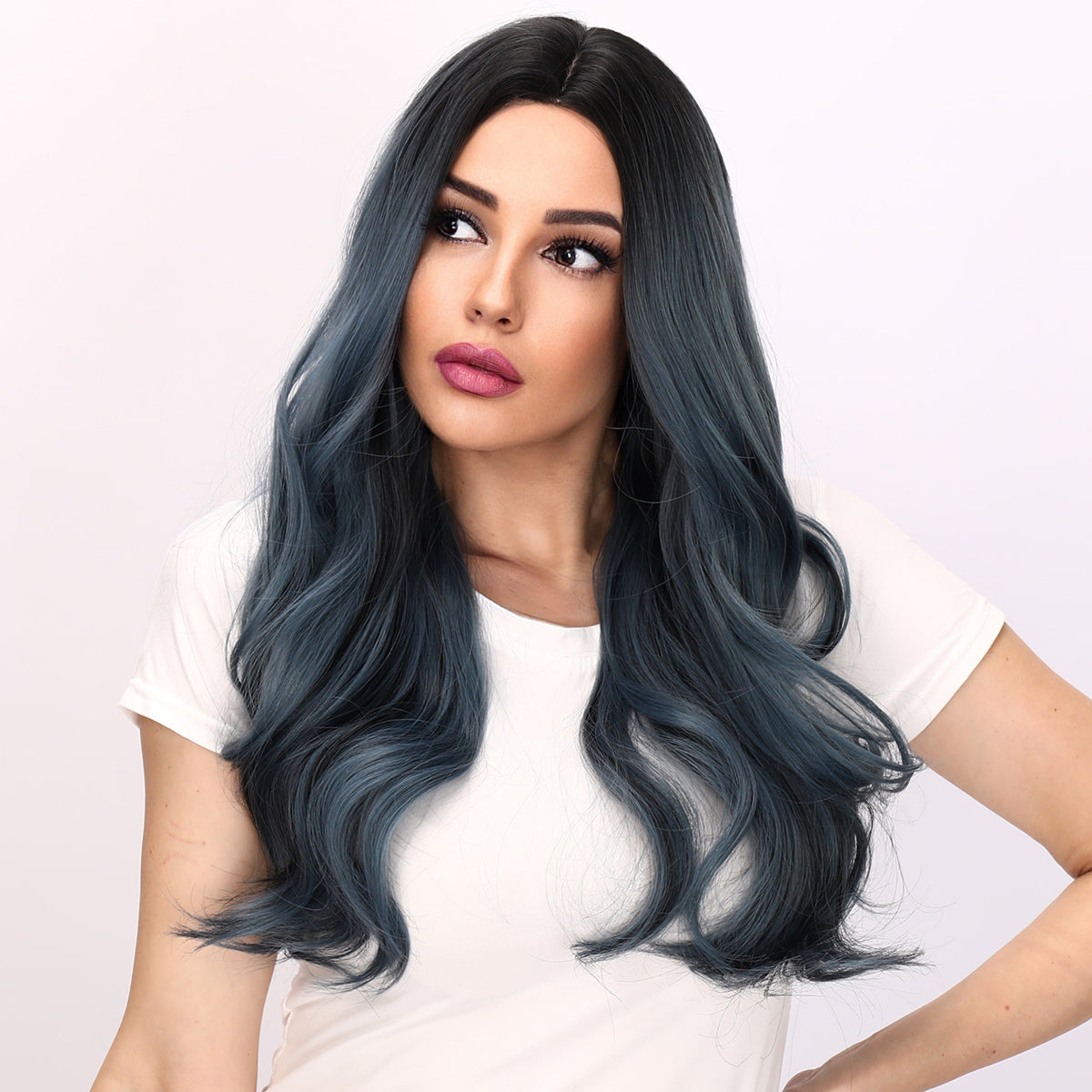 Paige | Dark Blue and Green Mixed Wig | Body Wave Wig | 30 Inch Wig | TM Pop