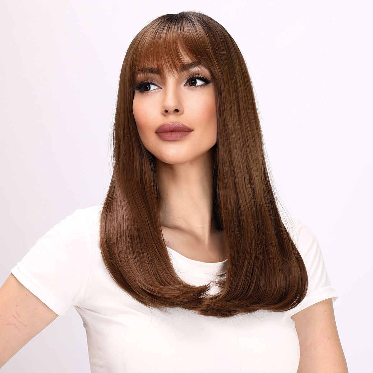 Arianna | Brown Gradient Wig | Straight Bob Wig with Bangs | 26 Inch Wig | TM Pop