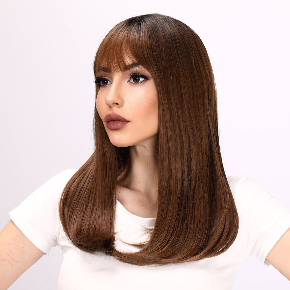 Arianna | Brown Gradient Wig | Straight Bob Wig with Bangs | 26 Inch Wig | TM Pop