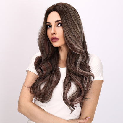 Aubree | Gray and Brown Wig | Deep Wave Wig | 24 inch Wig | TM Pop