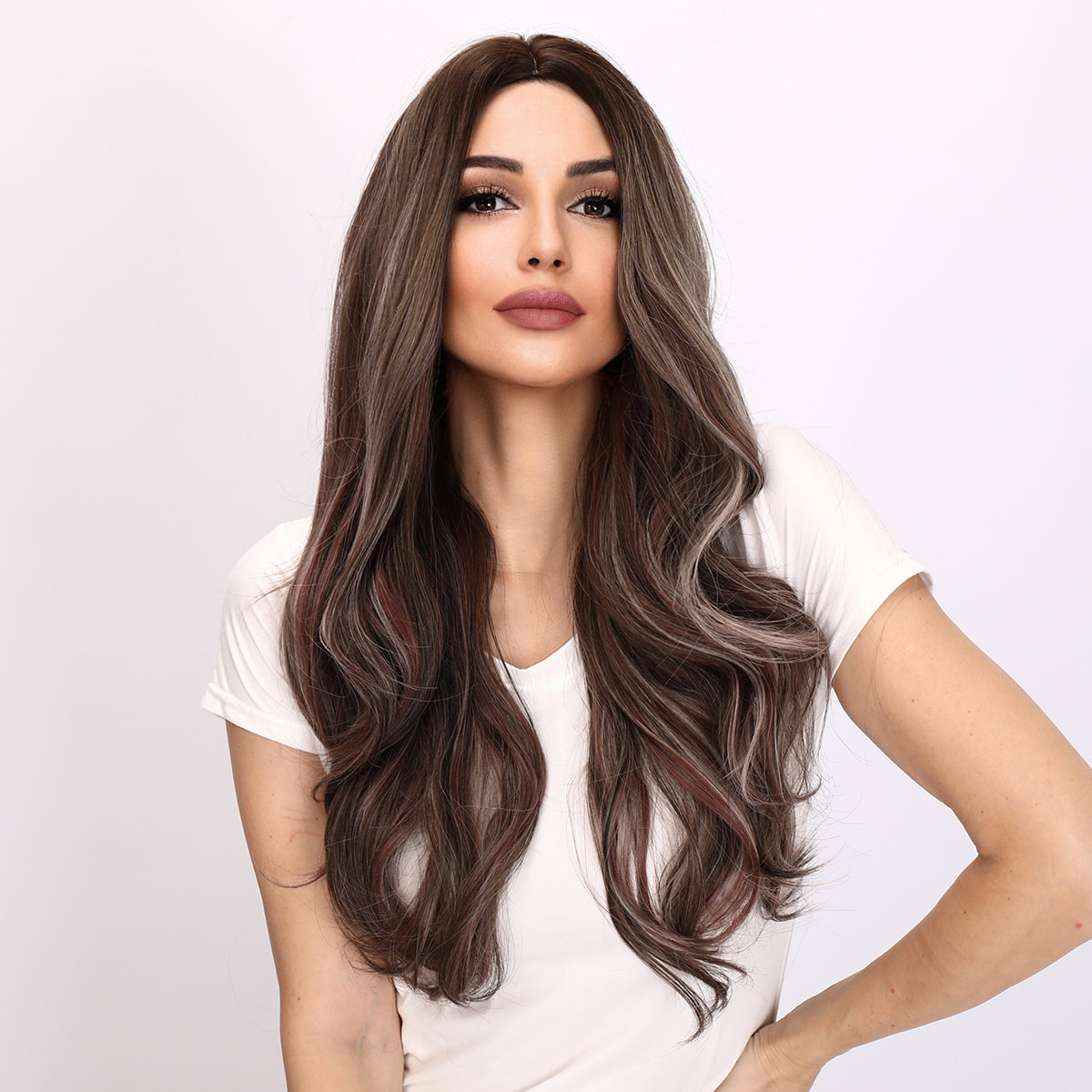 Aubree | Gray and Brown Wig | Deep Wave Wig | 24 inch Wig | TM Pop