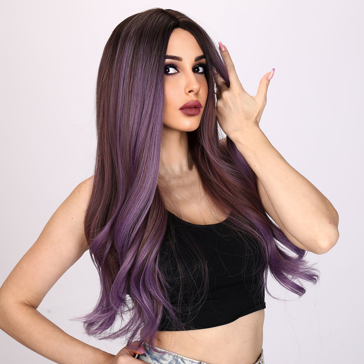 Oakley | Purple  and Brown Mixed Wig | Loose Wave Wig | 26 inch Wig | TM Pop