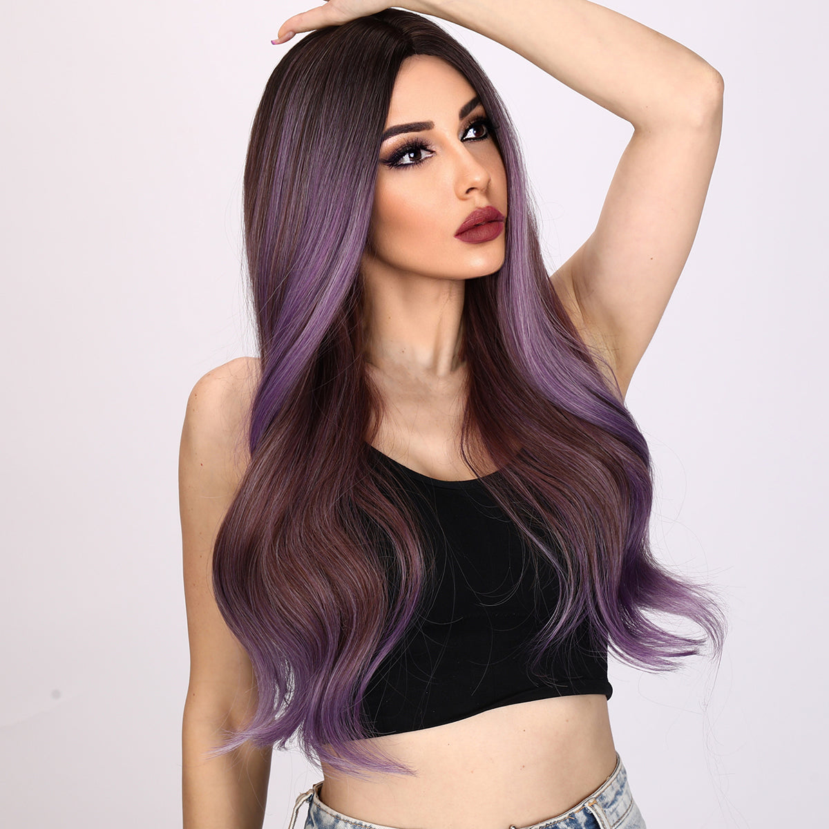 Oakley | Purple  and Brown Mixed Wig | Loose Wave Wig | 26 inch Wig | TM Pop