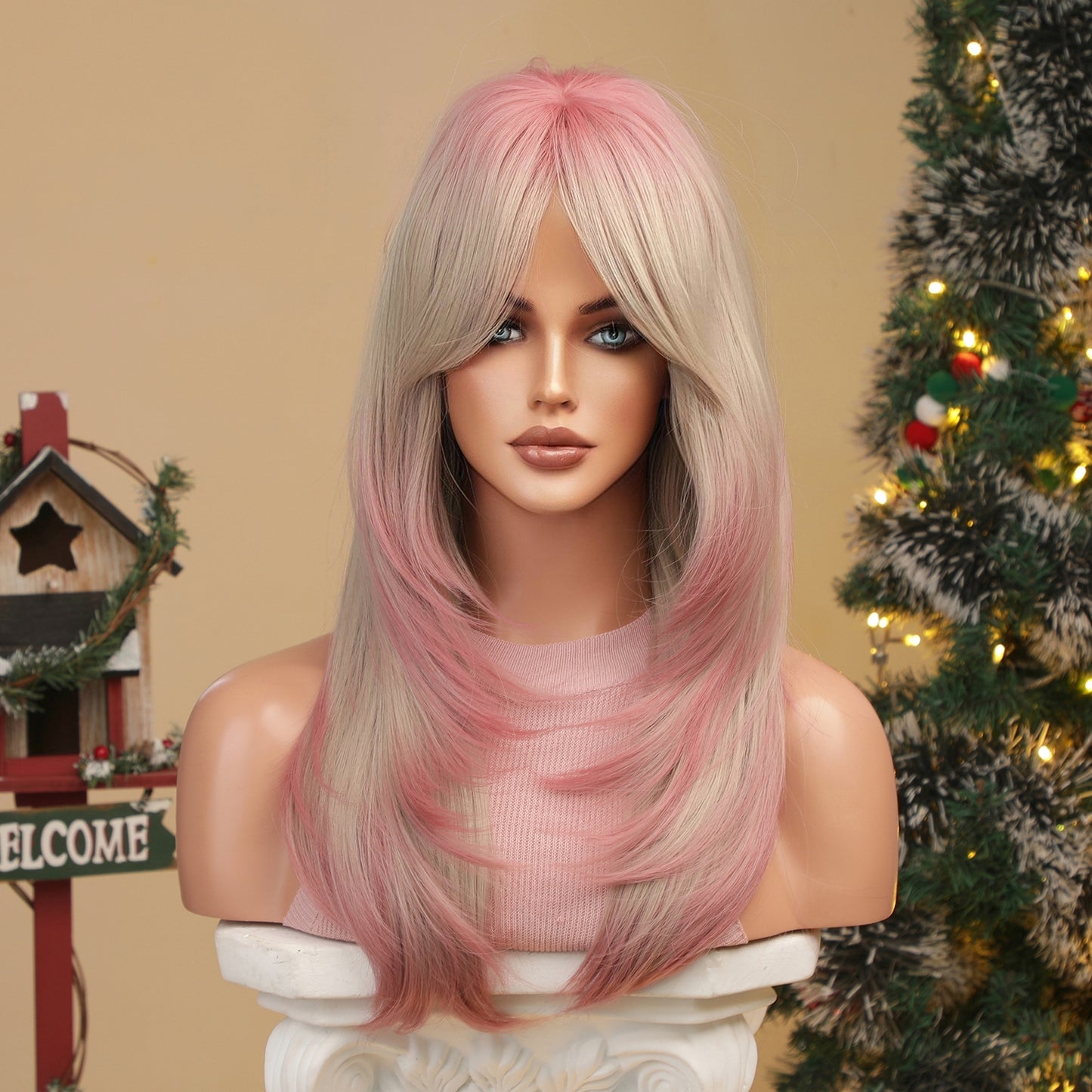 Gabriela | Pink Mixed Grey | Natural Straight Long Cosplay Wig | 24 inches | LC259-16 | Apn Popinrow