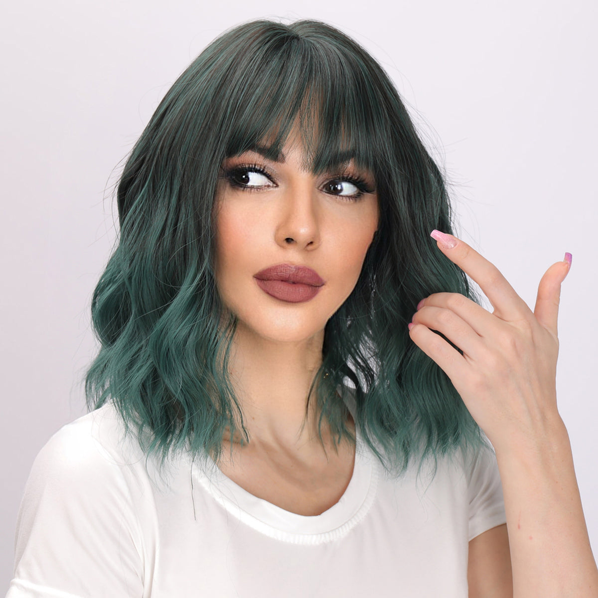 Bella | Dark Green Wig | Short Bob Curly Wig | 16 inch Wig | TM Pop