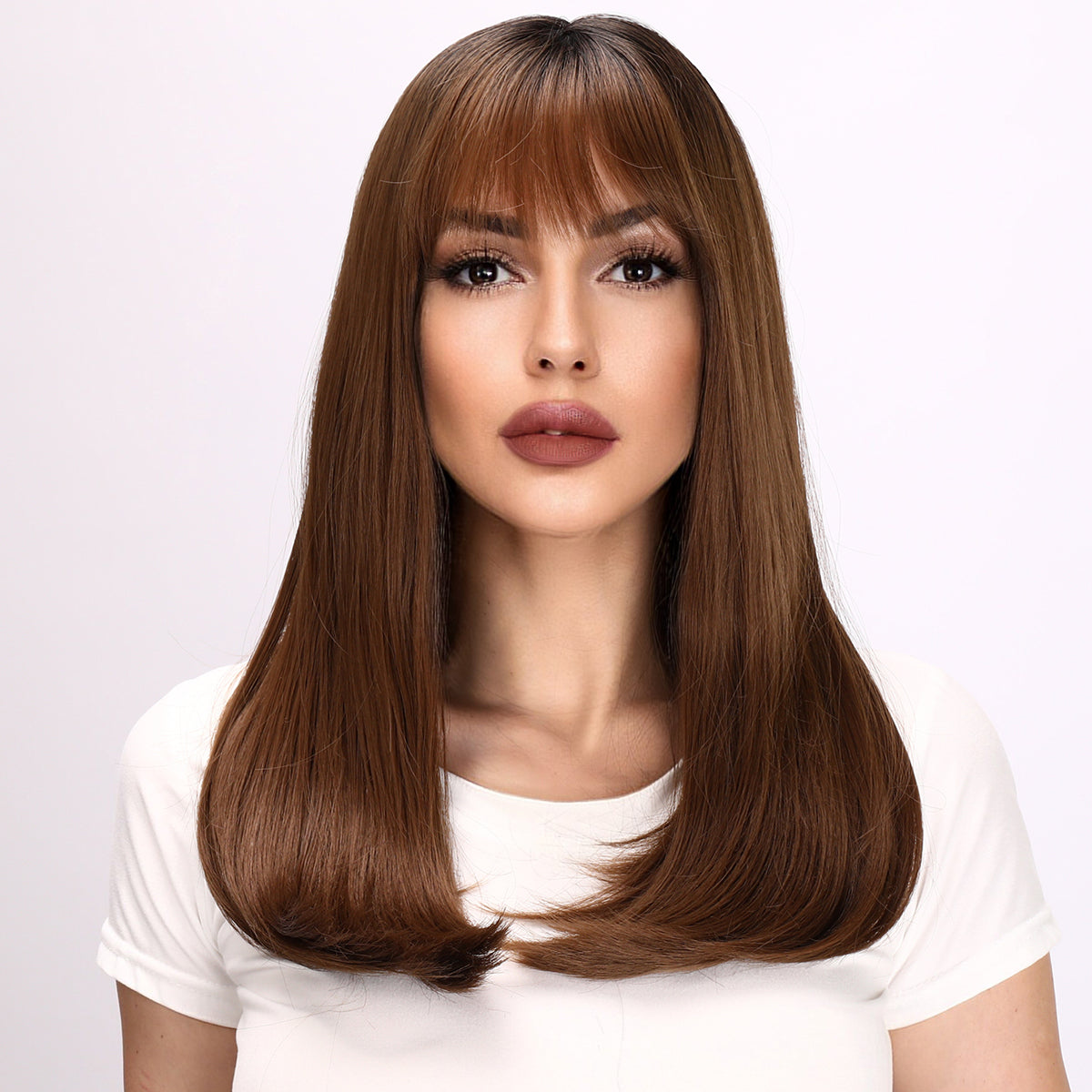 Arianna | Brown Gradient Wig | Straight Bob Wig with Bangs | 26 Inch Wig | TM Pop