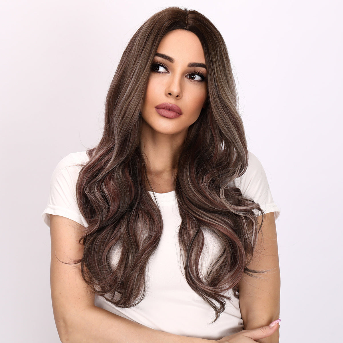 Aubree | Gray and Brown Wig | Deep Wave Wig | 24 inch Wig | TM Pop